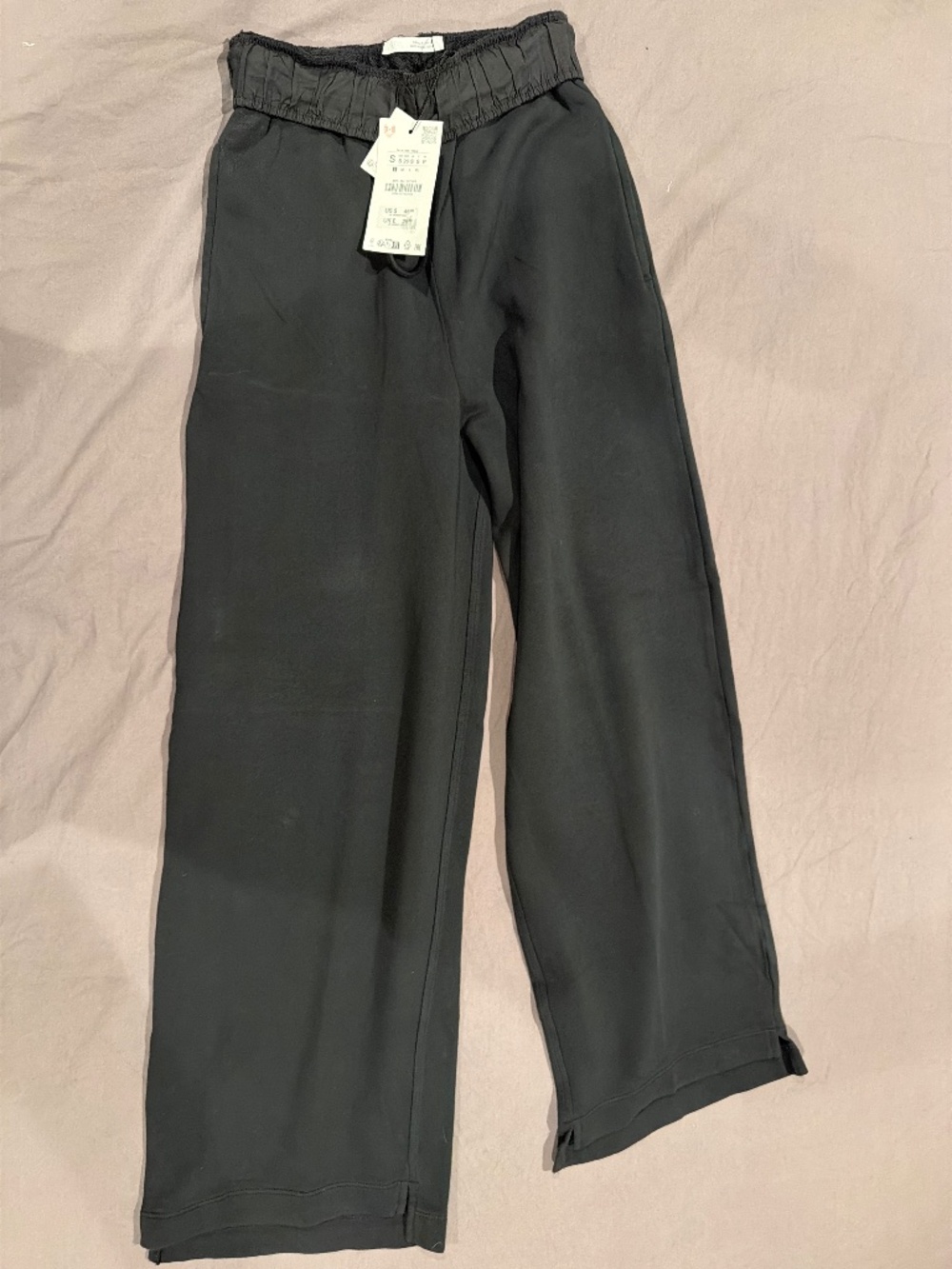 NWT Zara Black Mixed Fabric Relaxed Pants Size S